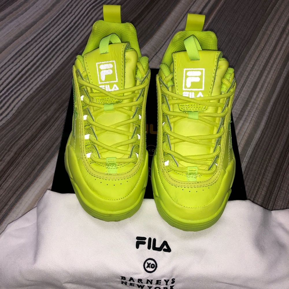Lime Green Filas Disruptor ll x Barney’s